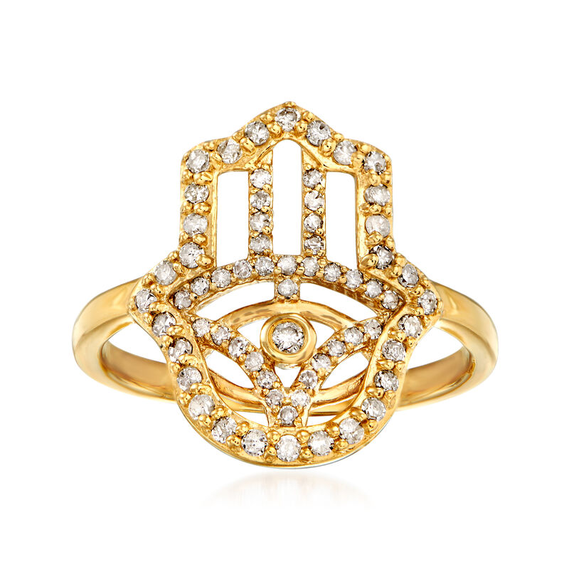 .37 ct. t.w. Diamond Hamsa Ring in 18kt Gold Over Sterling image number 0