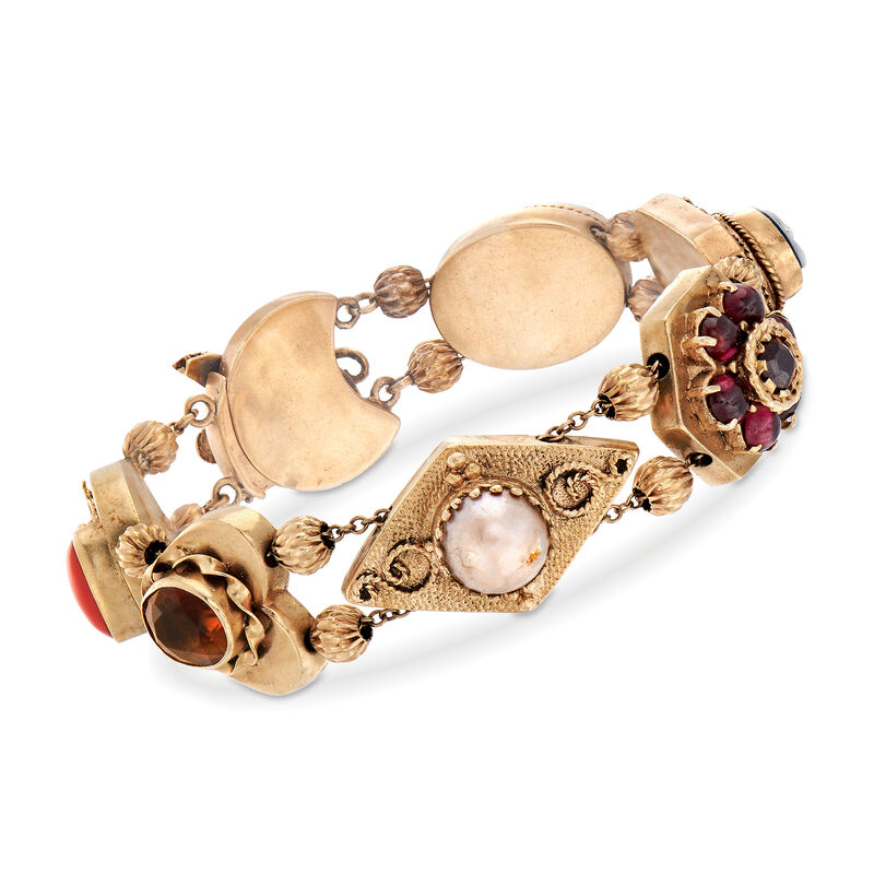 C. 1960 Vintage 4.70 ct. t.w. Multi-Gemstone Bracelet in 14kt Yellow Gold . 7.75&quot; image number 0