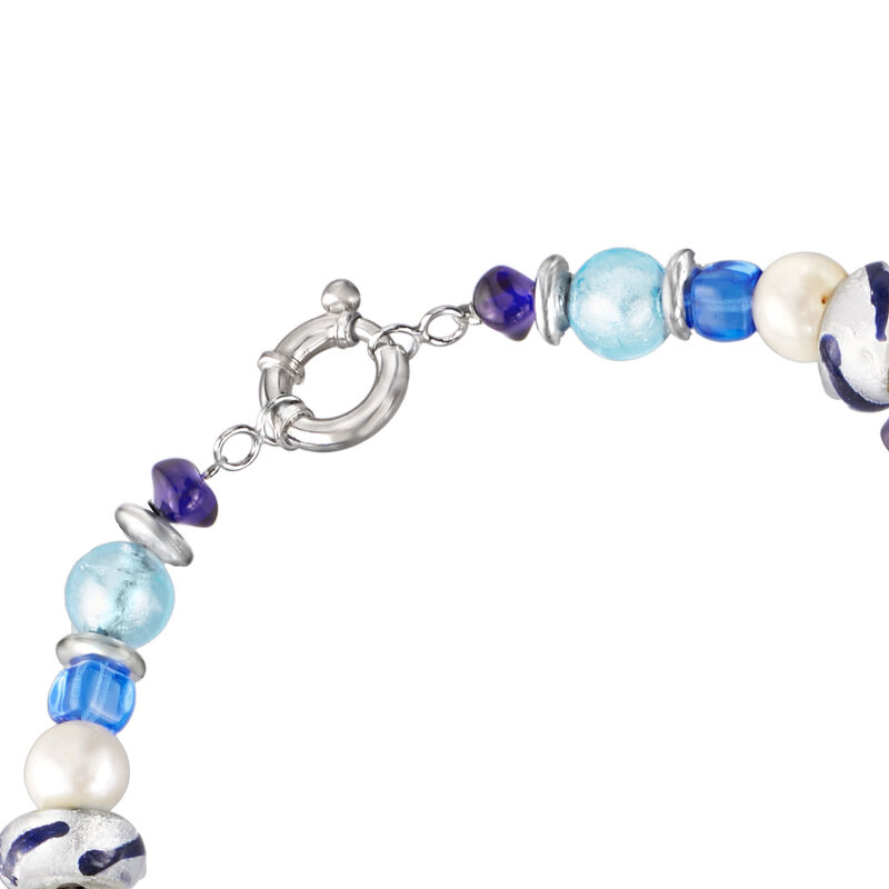 Italian Multicolored Murano Bead and 6mm & 10mm Cultured Pearl Torsade Necklace in Sterling Silver image number 3