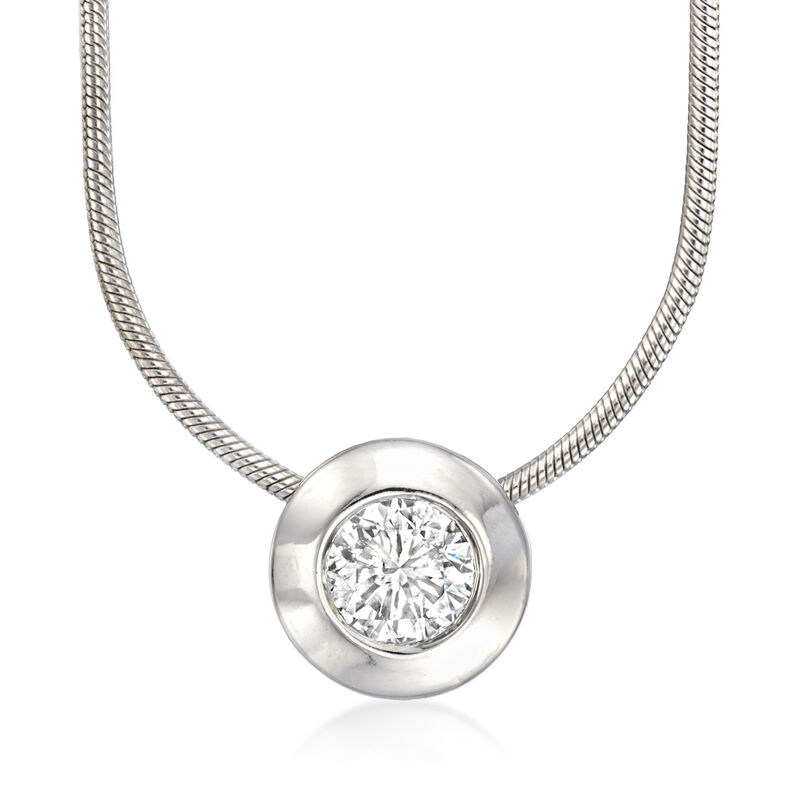 C. 1990 Vintage .50 Carat Bezel-Set Diamond Solitaire Necklace in 14kt White Gold. 16" image number 0