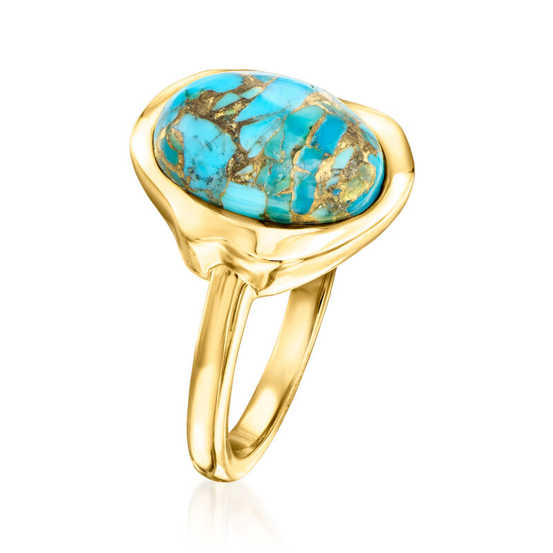 Turquoise Curvy Frame Ring in 18kt Gold Over Sterling image number 2
