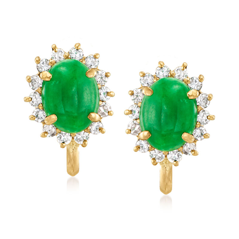 C. 1970 Vintage Jade and .70 ct. t.w. Diamond Earrings in 18kt Yellow Gold image number 0