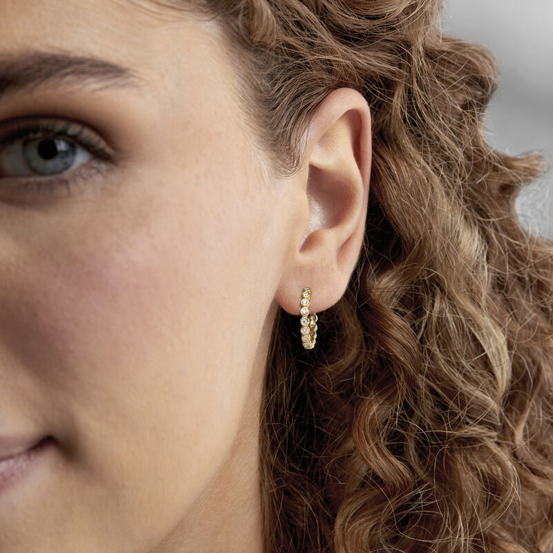 .60 ct. t.w. Bezel-Set CZ Hoop Earrings in 18kt Gold Over Sterling. 3/4" image number 1