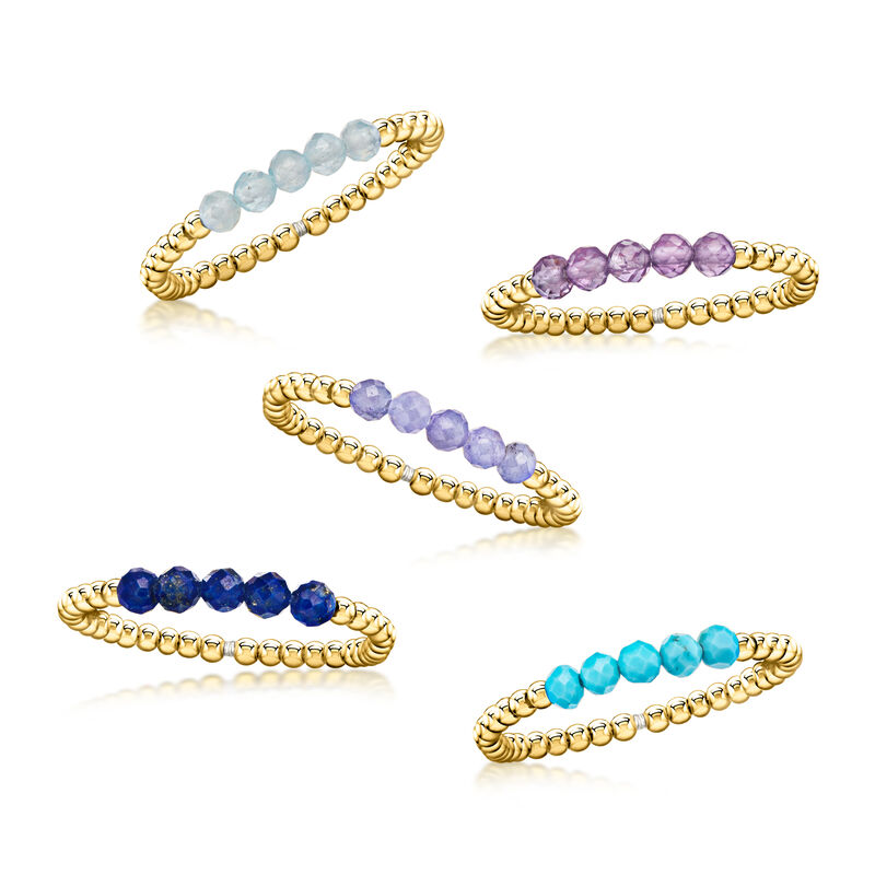 2.50 ct. t.w. Multi-Gemstone and 14kt Yellow Gold-Plated Jewelry Set: Five Bead Stretch Rings image number 3