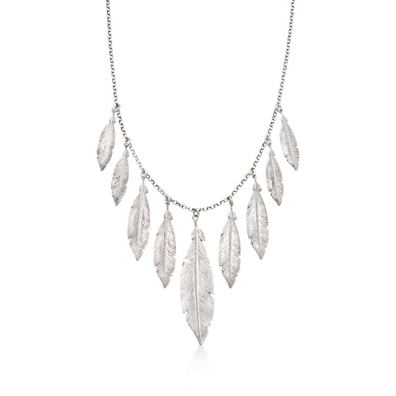 Italian Sterling Silver Feather Fringe Necklace image number 0