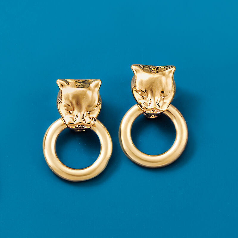 Andiamo 14kt Yellow Gold Over Resin Panther Head Doorknocker Earrings image number 6