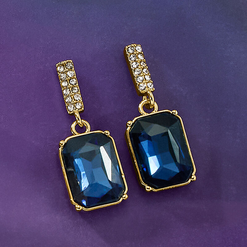 14kt Yellow Gold-Plated Drop Earrings with Simulated Blue Gemstones and .48 ct. t.w. CZs  image number 2
