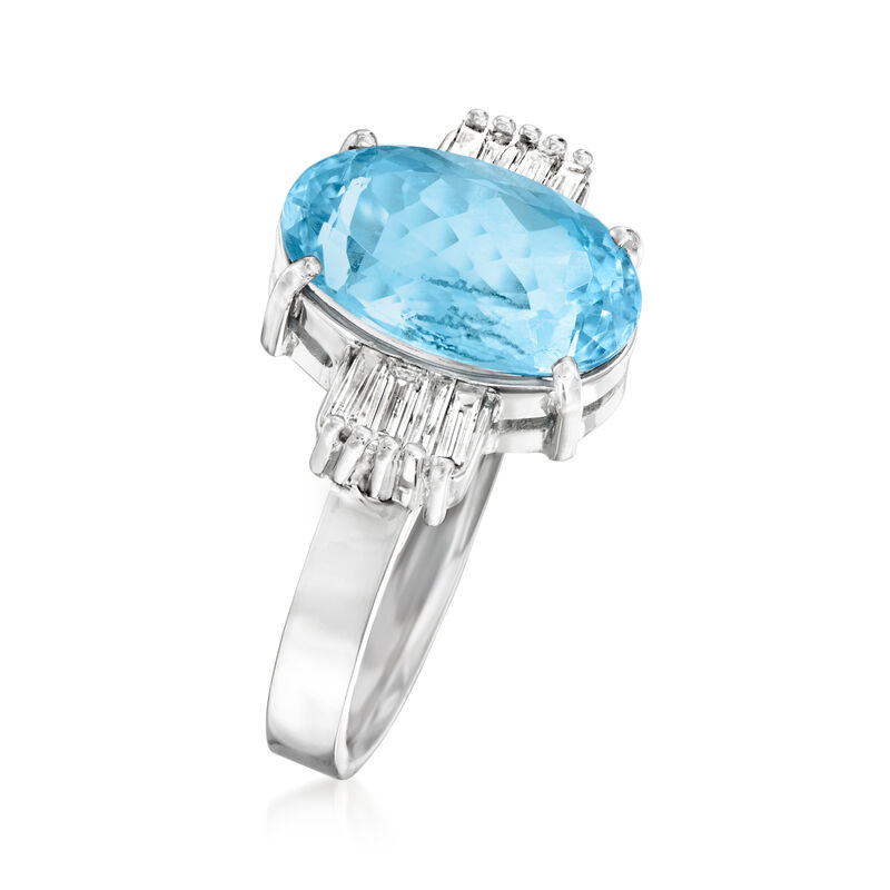 C. 1970 Vintage 3.15 Carat Aquamarine and .20 ct. t.w. Diamond Ring in 14kt White Gold image number 2