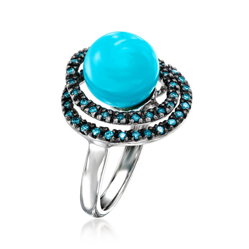 Le Vian 9mm Robin's Egg Blue Turquoise Ring with .35 ct. t.w. Blueberry Diamonds in 14kt Vanilla Gold image number 2