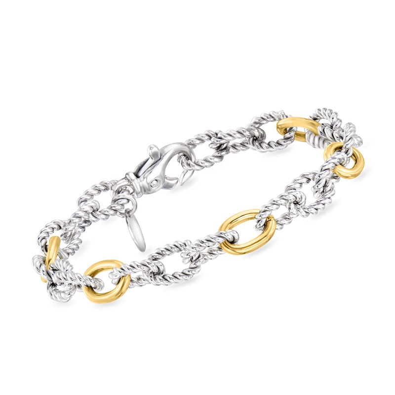 Phillip Gavriel "Italian Cable" Sterling Silver and 18kt Yellow Gold Alternating Cable and Rope-Link Bracelet. 7.5" image number 0