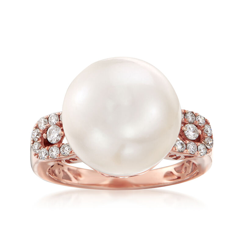 13.5mm Cultured Pearl and .36 ct. t.w. Diamond Ring in 14kt Rose Gold image number 0