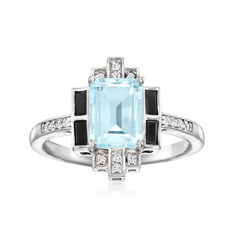 1.80 Carat Sky Blue Topaz and .20 ct. t.w. Black Spinel Ring with .10 ct. t.w. White Topaz in Sterling Silver image number 0