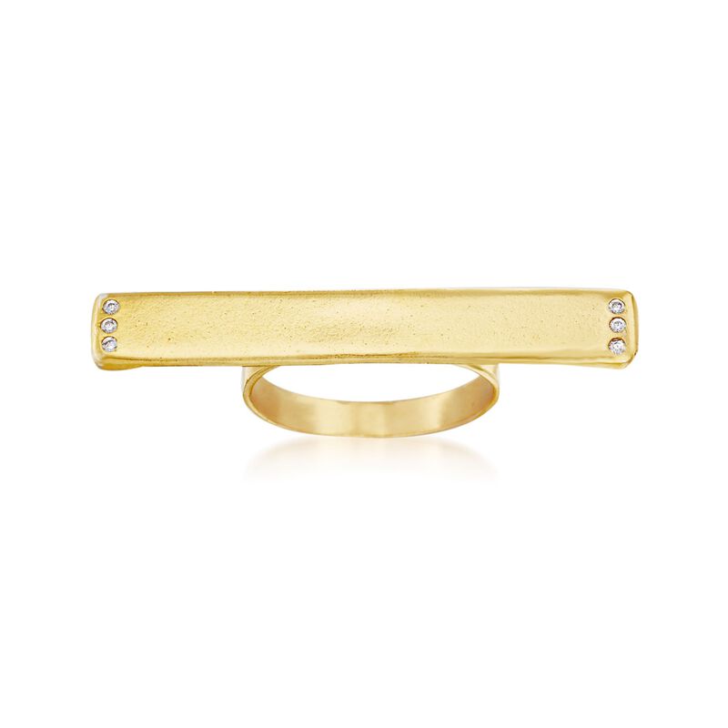 14kt Gold Over Sterling Silver Horizontal Bar Ring with CZ Accents image number 0