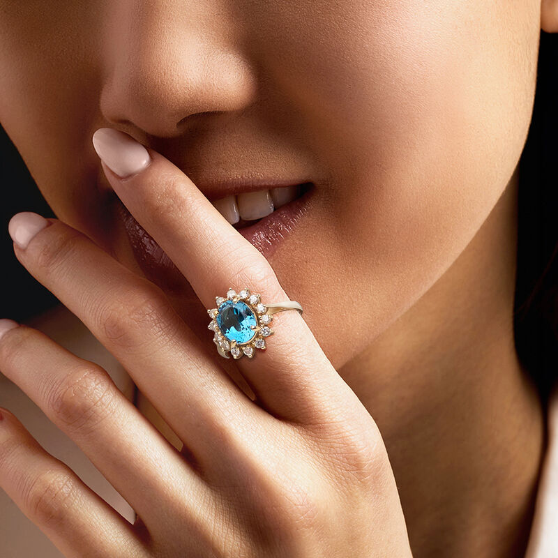 C. 1980 Vintage 3.15 Carat Swiss Blue Topaz Ring with .50 ct. t.w. Diamonds in 14kt Yellow Gold. Size 7 image number 1