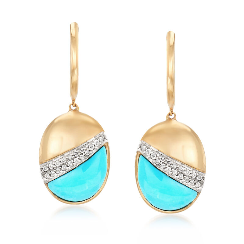 Turquoise and .14 ct. t.w. Diamond Drop Earrings in 14kt Yellow Gold image number 0
