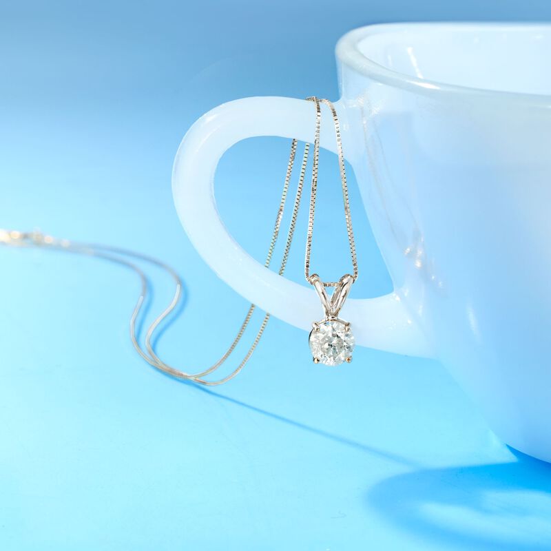 1.00 Carat Diamond Solitaire Necklace in 14kt White Gold. 18&quot; image number 3