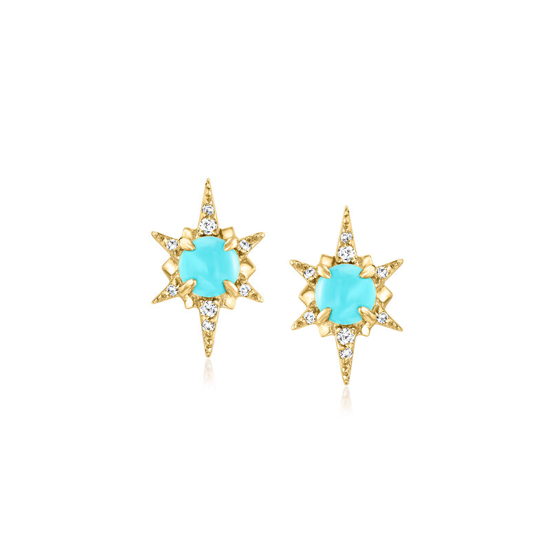 Turquoise Starburst Earrings with Diamonds in 14kt Yellow Gold  image number 0