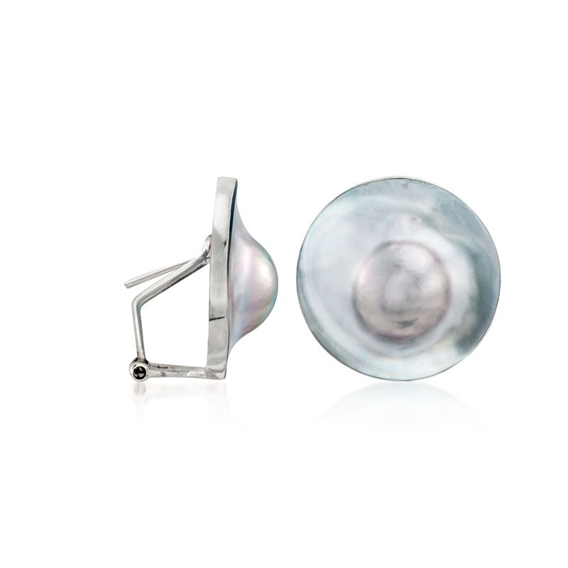 23mm Gray Cultured Blister Pearl Earrings in Sterling Silver image number 2