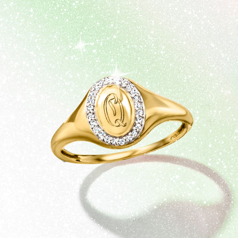 Single-Initial - .10 ct. t.w. Diamond Oval Signet Ring in 14kt Yellow Gold. Size 7  image number 3