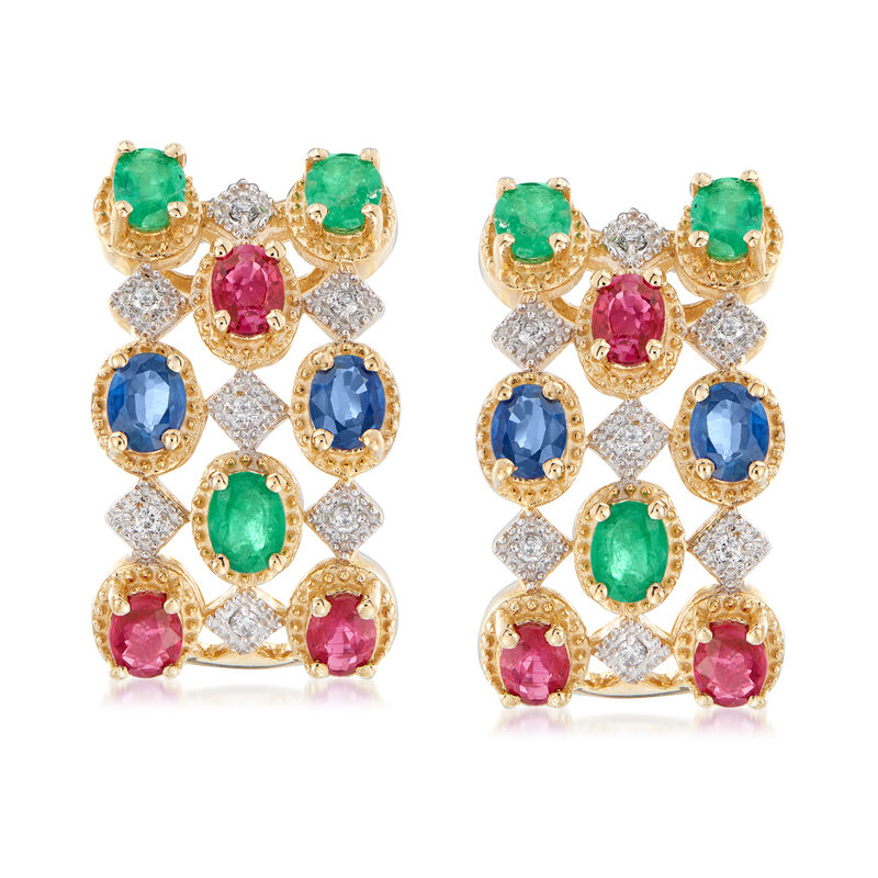 2.80 ct. t.w. Multi-Gem and .11 ct. t.w. Diamond Earrings in 14kt Yellow Gold image number 0