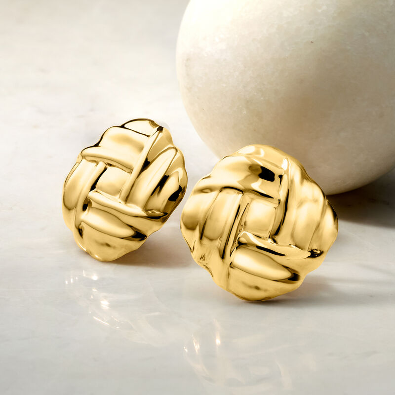 14kt Yellow Gold Basketweave Square Earrings image number 3
