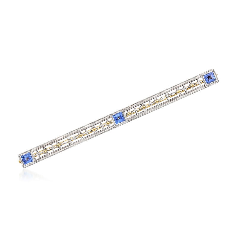 C. 1940 Vintage .90 ct. t.w. Sapphire Bar Pin in Platinum and 14kt Yellow Gold  image number 0