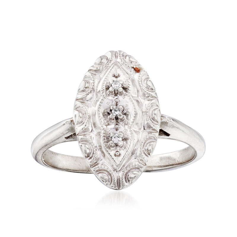 C. 1950 Vintage 10kt White Gold Navette Ring with Diamond Accents. Size 5 image number 0