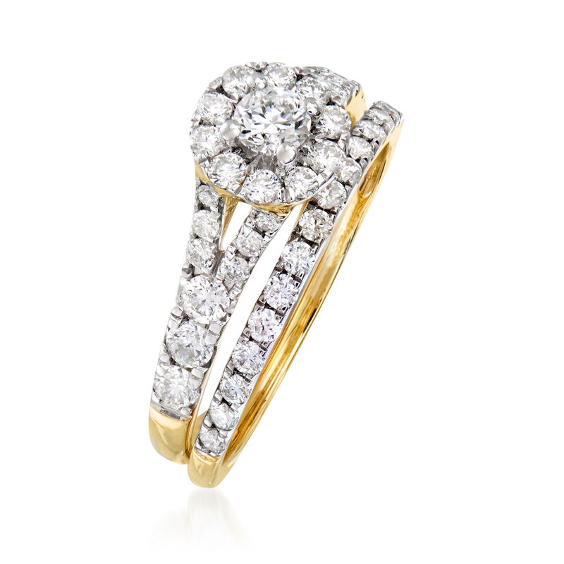 .98 ct. t.w. Diamond Bridal Set: Engagement and Wedding Rings in 14kt Yellow Gold image number 2