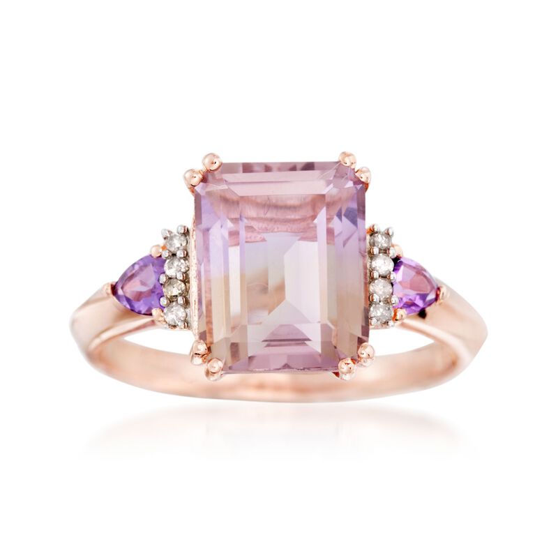 3.20 Carat Ametrine and .20 ct. t.w. Amethyst Ring with Diamonds in 14kt Rose Gold Over Sterling image number 0