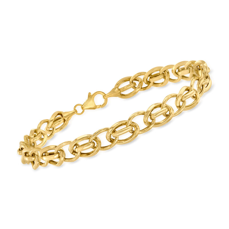 14kt Yellow Gold Textured and Polished Link Bracelet image number 0