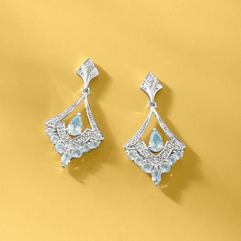 .80 ct. t.w. Aquamarine Chandelier Earrings with Diamonds in Sterling Silver image number 3