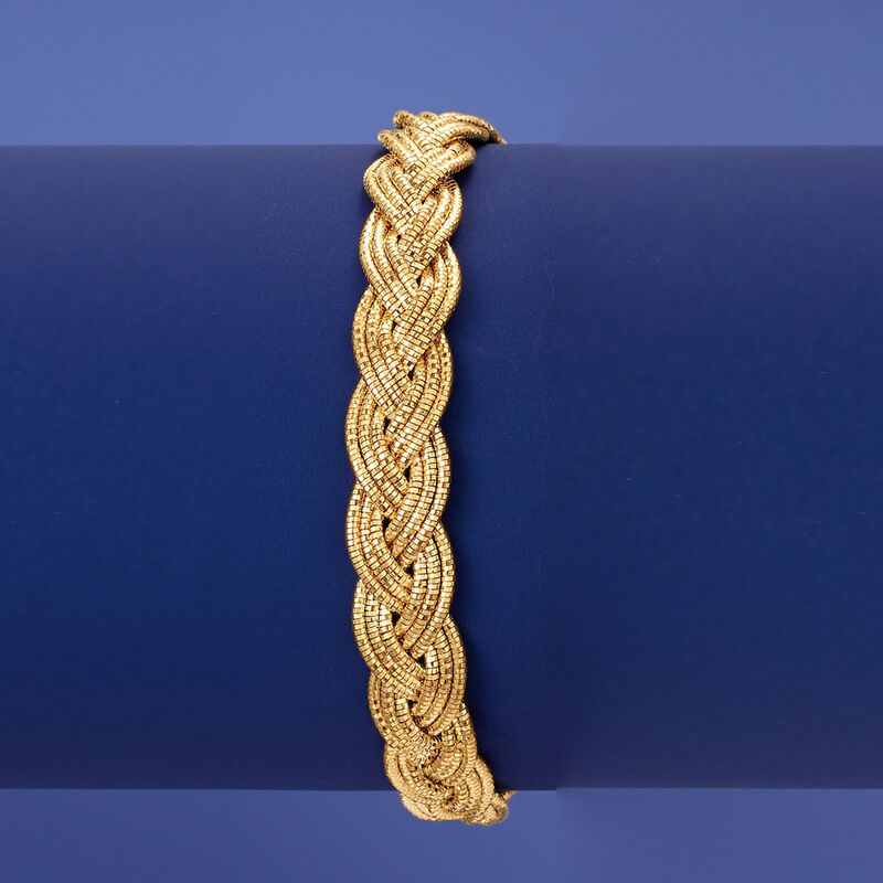 Italian 18kt Gold Over Sterling Braided Omega Bracelet. 7&quot; image number 2