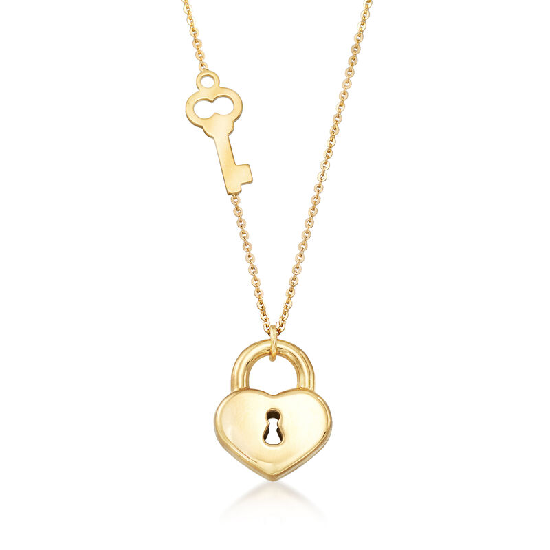 Italian 18kt Yellow Gold Key and Locked Heart Pendant Necklace image number 0
