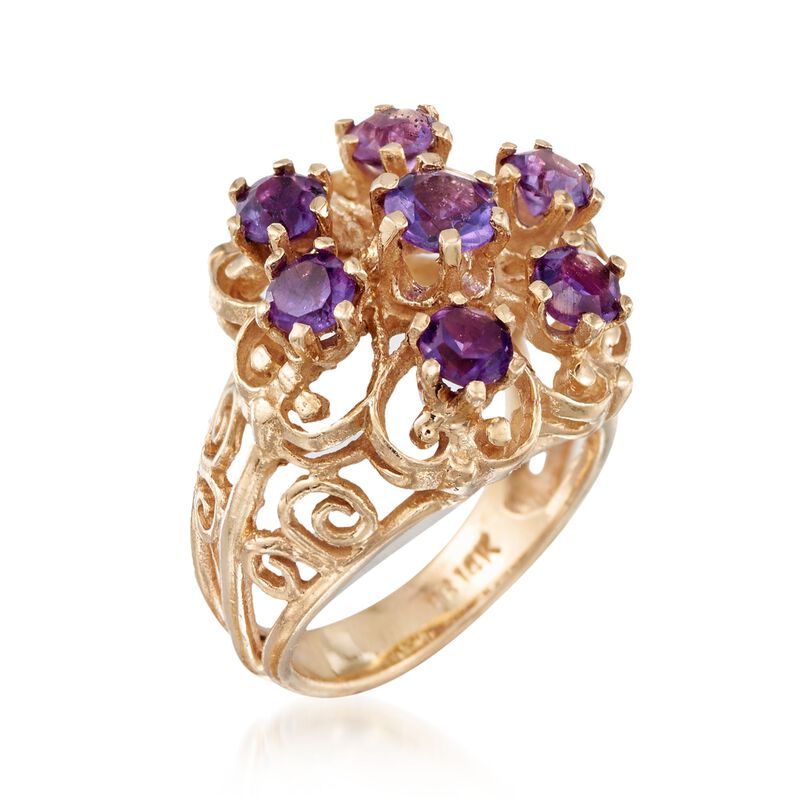 C. 1980 Vintage 1.40 ct. t.w. Amethyst Scrollwork Ring in 14kt Yellow Gold. Size 3.5 image number 2