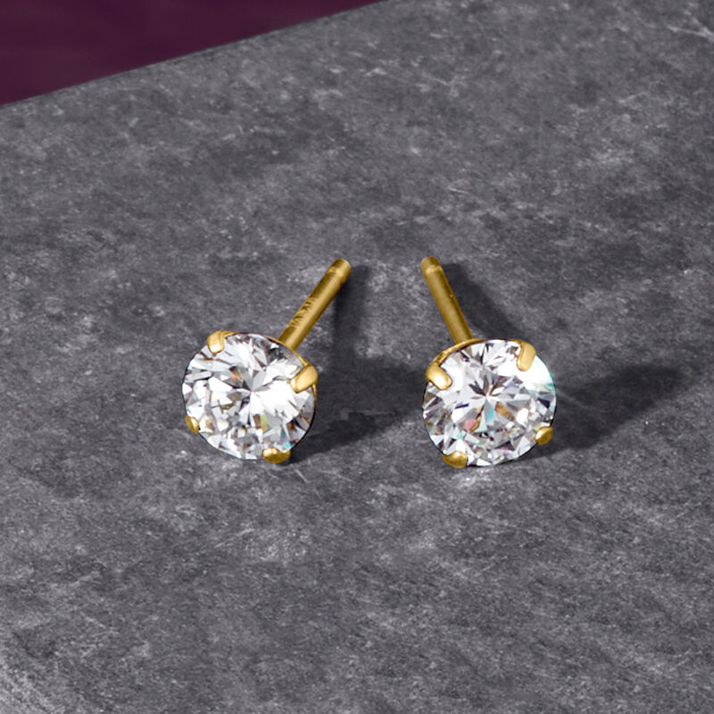 1.00 ct. t.w. CZ Stud Earrings in 18kt Yellow Gold image number 2