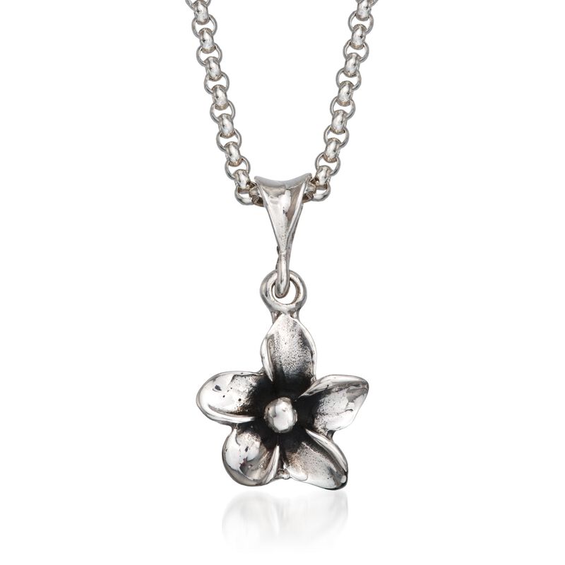 Zina Sterling Silver &quot;Hibiscus&quot; Floral Pendant Necklace. 17&quot; image number 0