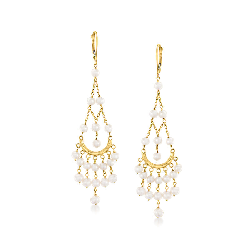 3.5-4.5mm Cultured Pearl Chandelier Earrings in 14kt Yellow Gold  image number 0