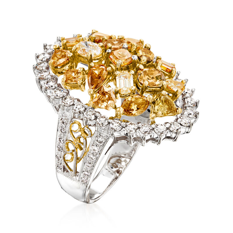 C. 2000 Vintage 3.65 ct. t.w. Multicolored Diamond Cocktail Ring in 18kt Two-Tone Gold. Size 7 image number 2