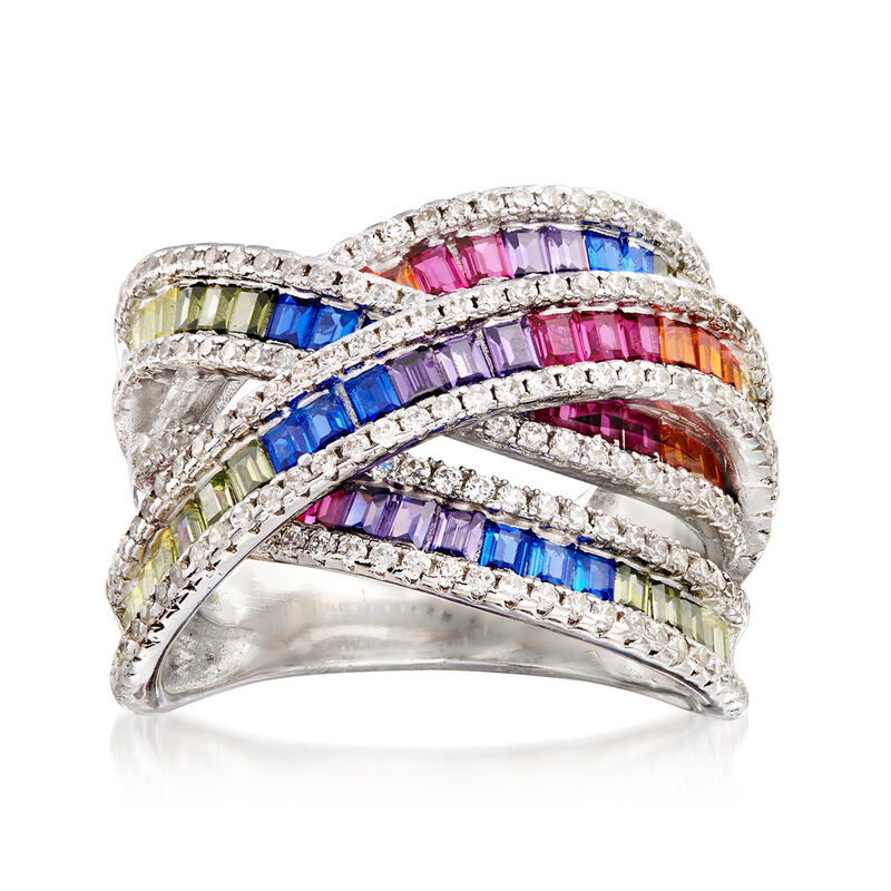 2.35 ct. t.w. Multicolored CZ Highway Ring in Sterling Silver image number 3