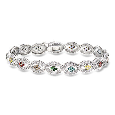 C. 1990 Vintage 2.95 ct. t.w. Multicolored Diamond Link Bracelet in 14kt White Gold