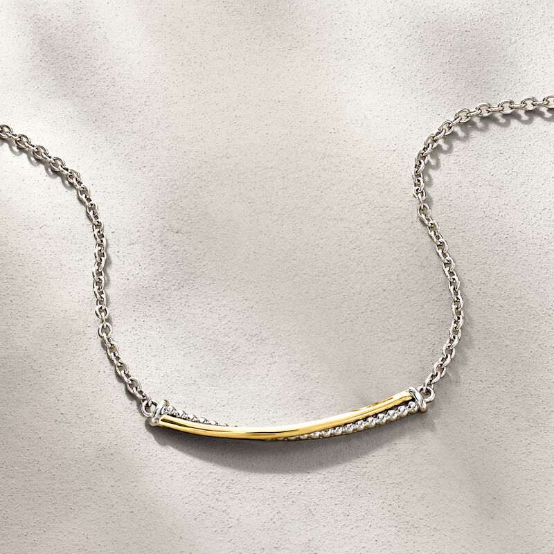 Gabriel & Co. Sterling Silver and 14kt Yellow Gold Crisscross Bar Necklace. 18" image number 2