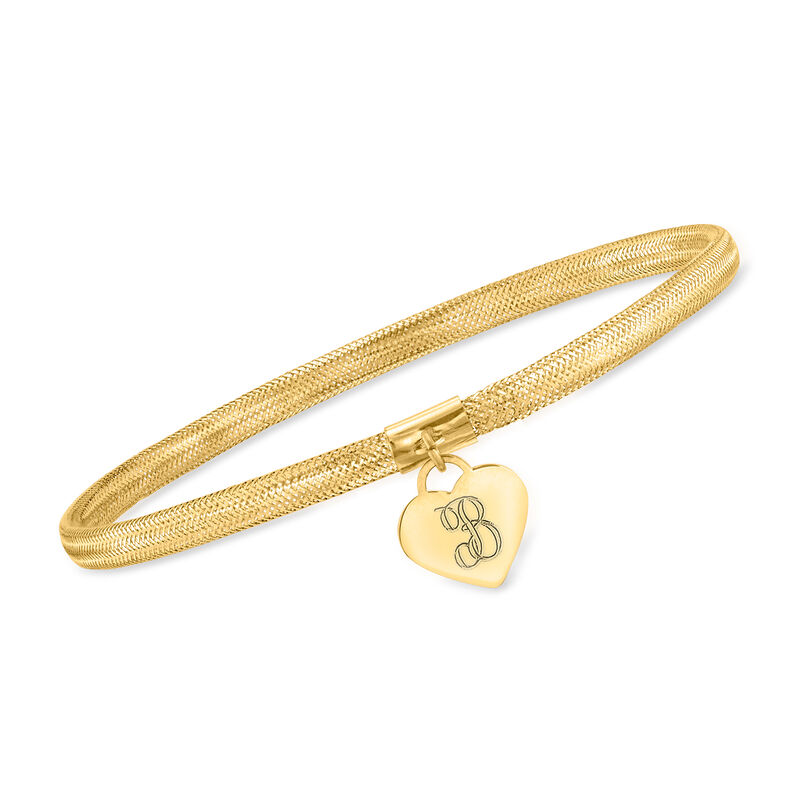 Italian 14kt Yellow Gold Personalized Heart Charm Mesh Bracelet image number 0
