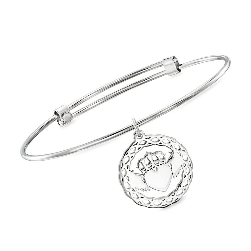 Sterling Silver Claddagh Bangle Bracelet image number 0