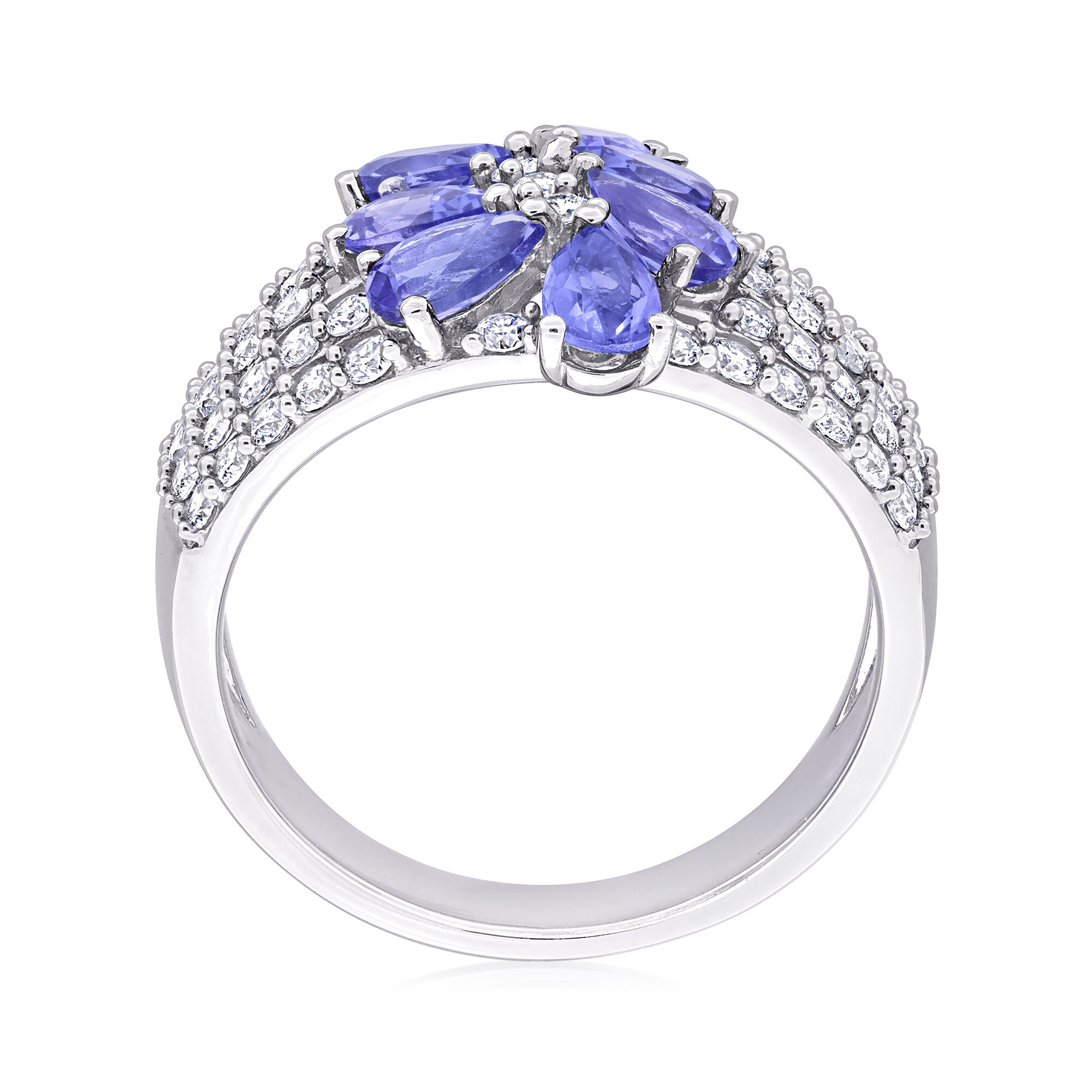 ☆TATIANA☆ Twix Ring CR1858 2.70 ct. t.w. Tanzanite Flower Burst Ring in Sterling Silver