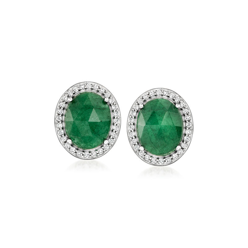 5.50 ct. t.w. Emerald and .30 ct. t.w. White Topaz Earrings in Sterling Silver image number 0