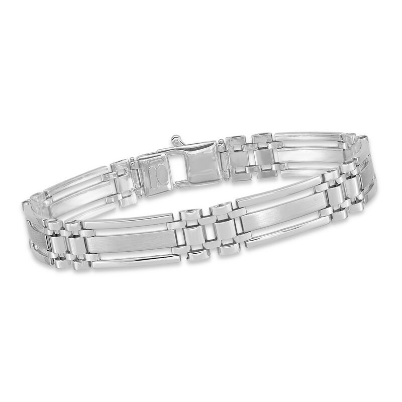 Men's 14kt White Gold Brushed and Polished Link Bracelet. 8.5&quot; image number 0