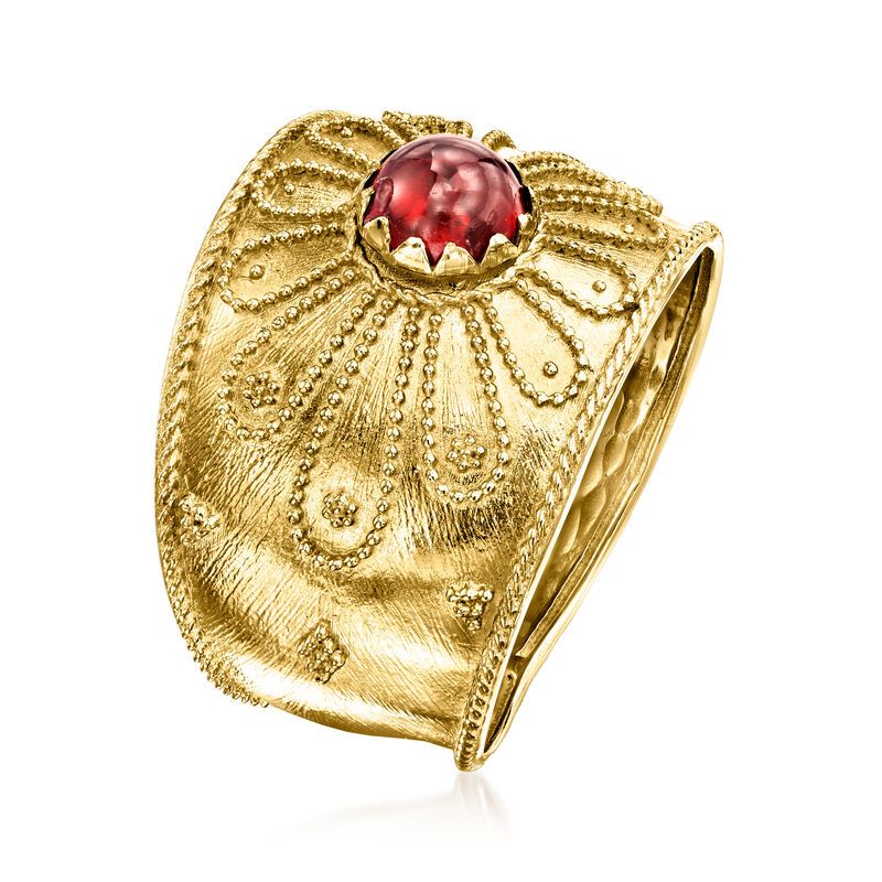 Italian .60 Carat Garnet Etruscan-Style Ring in 14kt Yellow Gold image number 2