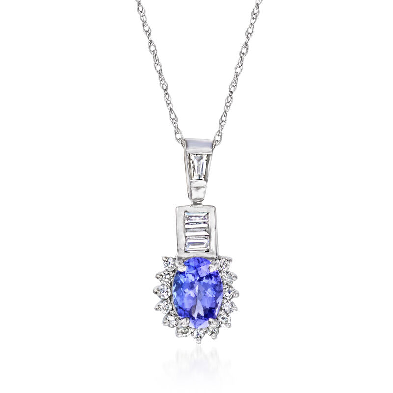 C. 1990 Vintage .90 Carat Tanzanite Pendant Necklace with .30 ct. t.w. Diamonds in 14kt White Gold. 18" image number 0