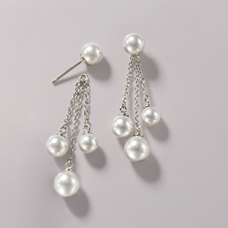 5-7mm Shell Pearl Jewelry Set: Earrings and Tassel Earring Jackets in Sterling Silver image number 6