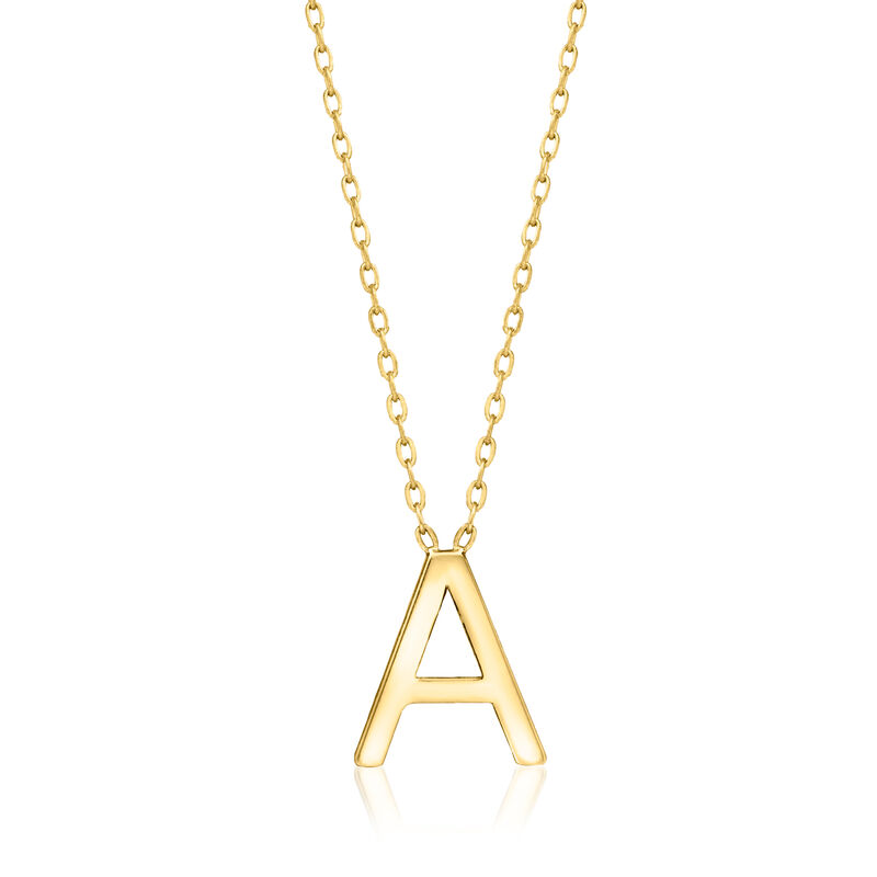 A - Italian 14kt Yellow Gold Initial Necklace. 16" image number 0